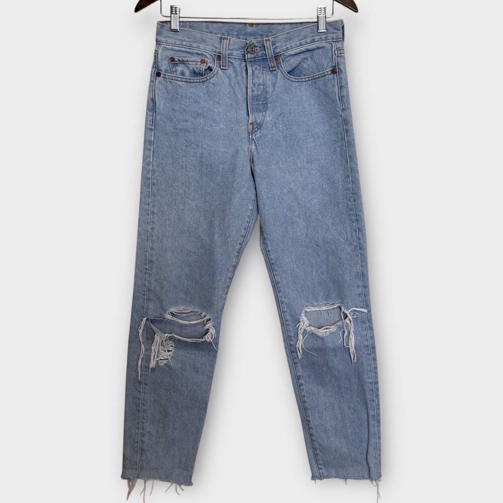 Levi’s 501 Original Fit Button Fly Distressed Knee Raw Hem Jeans, Women’s 27